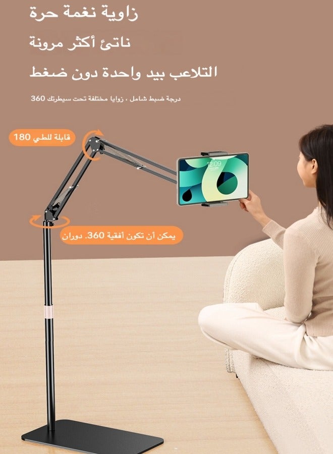 2 in 1 adjustable holder and stand, suitable for bed, desk, and mobile phone, floor stand for iPad 4-11 inch, iPhone, and Samsung Galaxy tablet, black color, carbon steel metal  - Image 3