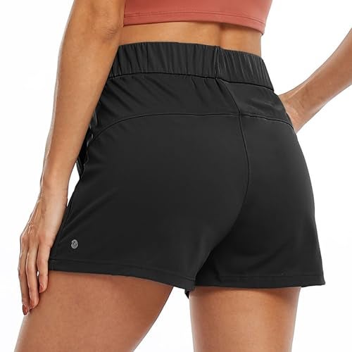 Willit Womens Athletic Hiking Running Shorts for Women Yoga Workout Gym Quick Dry Shorts with Pockets Black M - Image 3