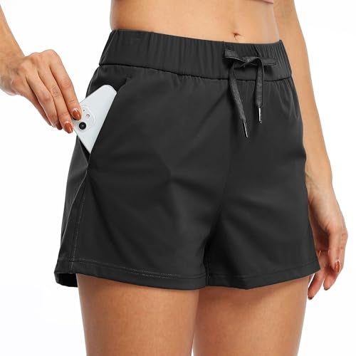 Willit Womens Athletic Hiking Running Shorts for Women Yoga Workout Gym Quick Dry Shorts with Pockets Black M - Image 1