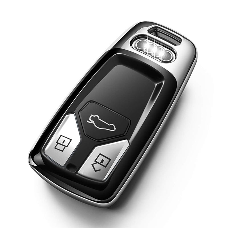Tukellen Audi Fob Cover, Soft TPU Key Case Compatible with Audi A4 Q7 Q5 TT A3 A6 SQ5 R8 S5 Smart Key (Silver)