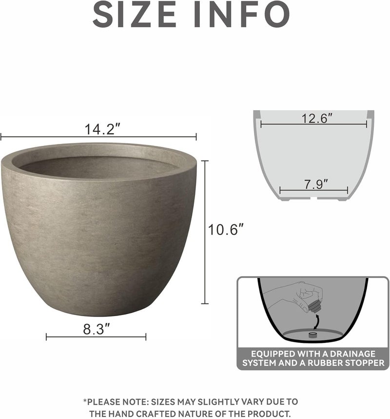 kante وعاء زراعة دائري من الخرسانة كاينتي 142 بوصة  وعاء نباتات داخلي/خارجي كبير كلاسيكي مع فتحة تصريف وسدادة مطاطية مناسب للحدائق والفناءات خرسانة متآكلة - Image 2