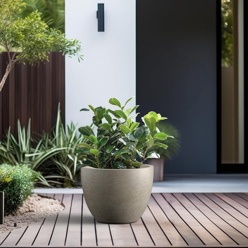 kante وعاء زراعة دائري من الخرسانة كاينتي 142 بوصة  وعاء نباتات داخلي/خارجي كبير كلاسيكي مع فتحة تصريف وسدادة مطاطية مناسب للحدائق والفناءات خرسانة متآكلة - Image 4