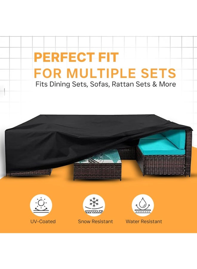AIWANTO Heavy-Duty Waterproof Patio Furniture Cover – Rectangular 420D Oxford Fabric Outdoor Table & Chair Protector, UV-Resistant Dustproof Cover with Drawstring Cord Stopper & Storage Bag – Black - Image 3