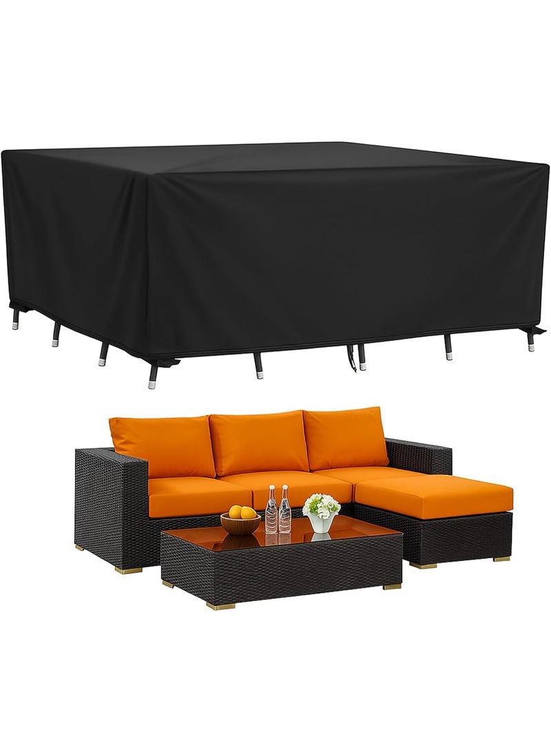 AIWANTO Heavy-Duty Waterproof Patio Furniture Cover – Rectangular 420D Oxford Fabric Outdoor Table & Chair Protector, UV-Resistant Dustproof Cover with Drawstring Cord Stopper & Storage Bag – Black - Image 1