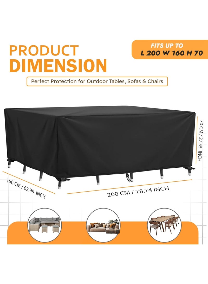 AIWANTO Heavy-Duty Waterproof Patio Furniture Cover – Rectangular 420D Oxford Fabric Outdoor Table & Chair Protector, UV-Resistant Dustproof Cover with Drawstring Cord Stopper & Storage Bag – Black - Image 2