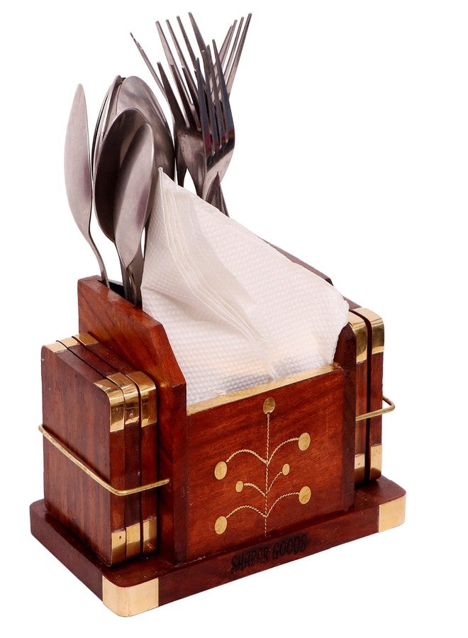 SHAPAR GOODS طقم قواعد أكواب خشبية من SHAPAR GOODS®، متعدد الاستخدامات: حامل مناديل/حامل جوال/حامل بطاقات عمل/حامل ملاعق/ طقم قواعد أكواب مكون من 6 قطع مع حامل ملاعق، مقاس كل قاعدة أكواب: 15 × 8 × 10 سم، مقاس كل قاعدة أكواب: 5 × 6 × 1 سم - Image 1