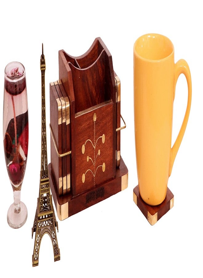 SHAPAR GOODS طقم قواعد أكواب خشبية من SHAPAR GOODS®، متعدد الاستخدامات: حامل مناديل/حامل جوال/حامل بطاقات عمل/حامل ملاعق/ طقم قواعد أكواب مكون من 6 قطع مع حامل ملاعق، مقاس كل قاعدة أكواب: 15 × 8 × 10 سم، مقاس كل قاعدة أكواب: 5 × 6 × 1 سم - Image 3