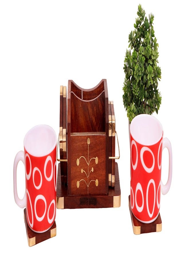 SHAPAR GOODS طقم قواعد أكواب خشبية من SHAPAR GOODS®، متعدد الاستخدامات: حامل مناديل/حامل جوال/حامل بطاقات عمل/حامل ملاعق/ طقم قواعد أكواب مكون من 6 قطع مع حامل ملاعق، مقاس كل قاعدة أكواب: 15 × 8 × 10 سم، مقاس كل قاعدة أكواب: 5 × 6 × 1 سم - Image 5