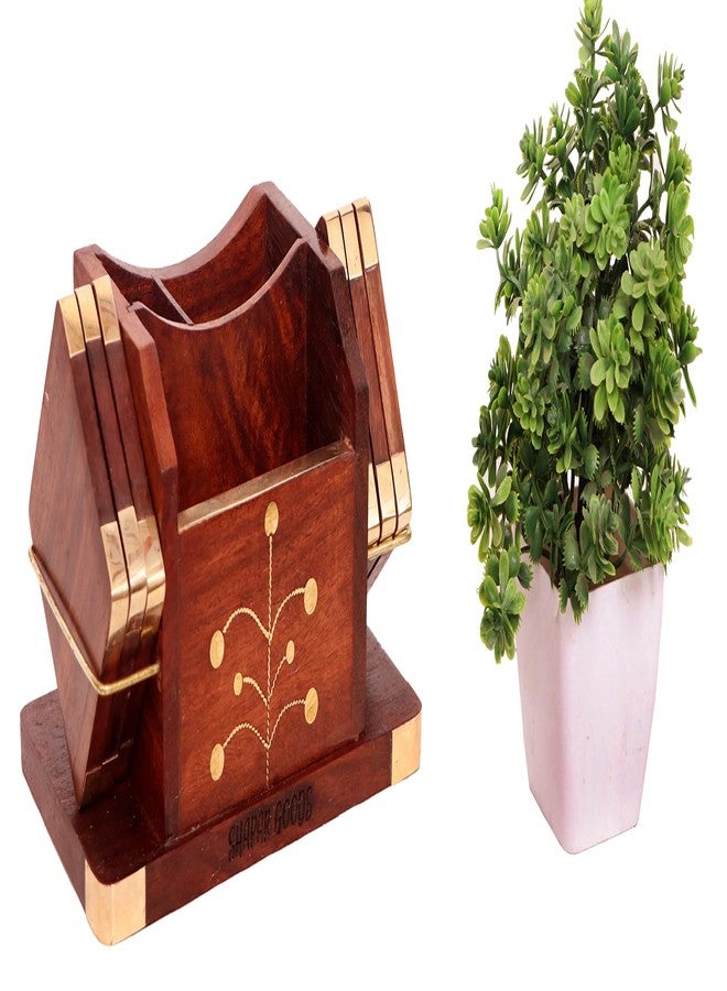 SHAPAR GOODS طقم قواعد أكواب خشبية من SHAPAR GOODS®، متعدد الاستخدامات: حامل مناديل/حامل جوال/حامل بطاقات عمل/حامل ملاعق/ طقم قواعد أكواب مكون من 6 قطع مع حامل ملاعق، مقاس كل قاعدة أكواب: 15 × 8 × 10 سم، مقاس كل قاعدة أكواب: 5 × 6 × 1 سم - Image 2
