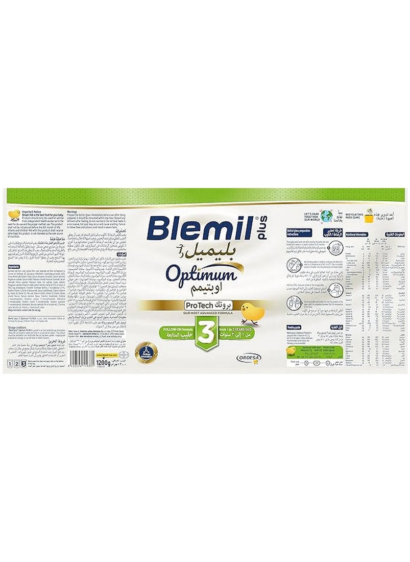 Blemil plus Optimum Protech Follow-on Formula 1-3 Year Old, Stage 3 1200g  - Image 2
