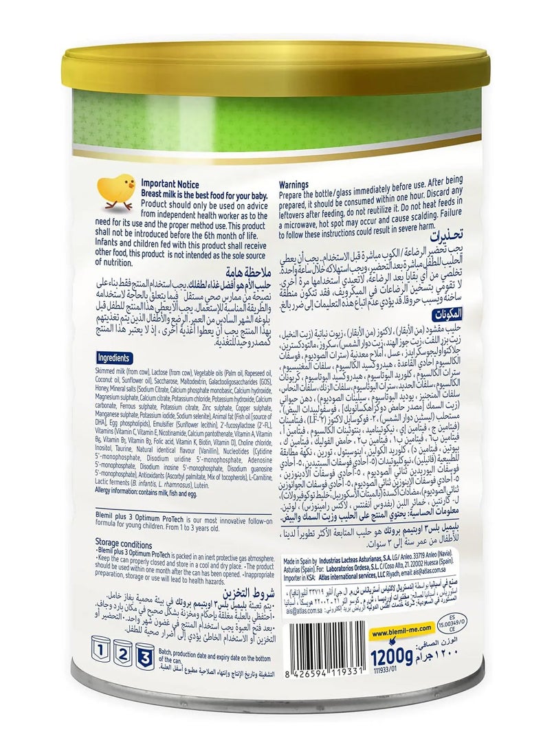 Blemil plus Optimum Protech Follow-on Formula 1-3 Year Old, Stage 3 1200g  - Image 3