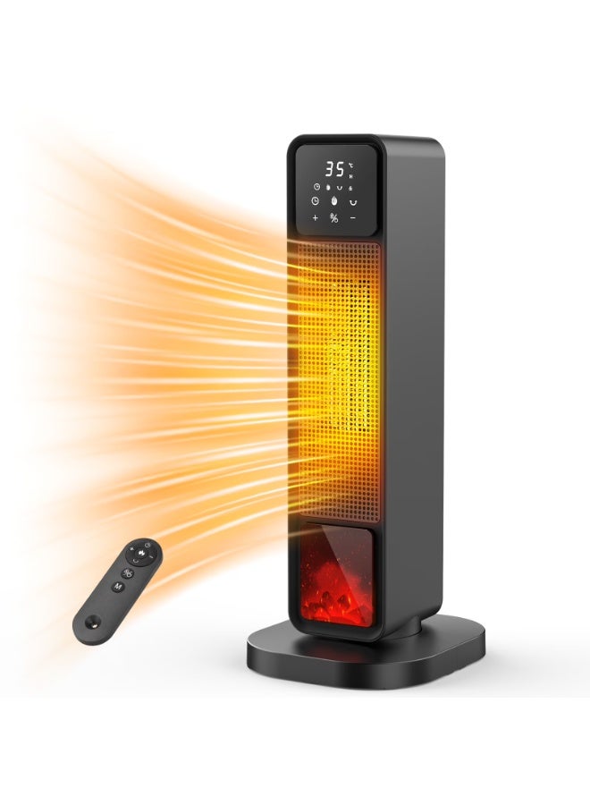 MOCOM 2200W Ceramic Tower Space Heater with 3D Flame Effect | Fast Heating Electric Tower Heater with Thermostat (20°C–45°C), Digital Display, Remote, 12H Timer, Ultra-Quiet, 120° Oscillation, Child Lock & Safety Protection | For Bedroom, Office & Living Room (24”, Black) - Image 1