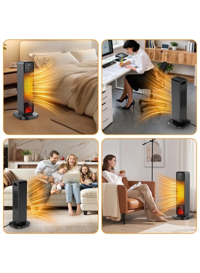 MOCOM 2200W Ceramic Tower Space Heater with 3D Flame Effect | Fast Heating Electric Tower Heater with Thermostat (20°C–45°C), Digital Display, Remote, 12H Timer, Ultra-Quiet, 120° Oscillation, Child Lock & Safety Protection | For Bedroom, Office & Living Room (24”, Black) - Image 4