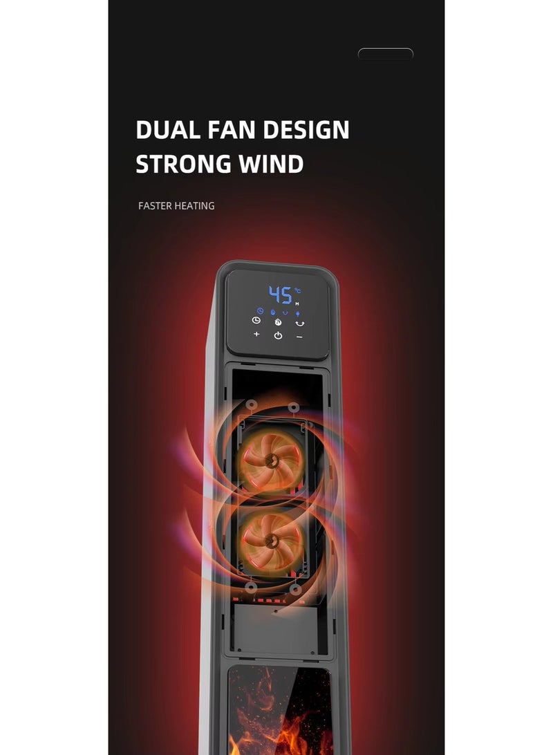 MOCOM 2200W Ceramic Tower Space Heater with 3D Flame Effect | Fast Heating Electric Tower Heater with Thermostat (20°C–45°C), Digital Display, Remote, 12H Timer, Ultra-Quiet, 120° Oscillation, Child Lock & Safety Protection | For Bedroom, Office & Living Room (24”, Black) - Image 2