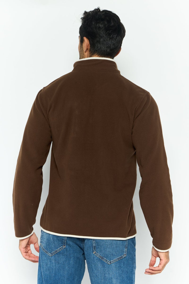Hurley سويت شيرت للرجال بياقة مزيفة بشعار العلامة التجارية، بني - Image 3
