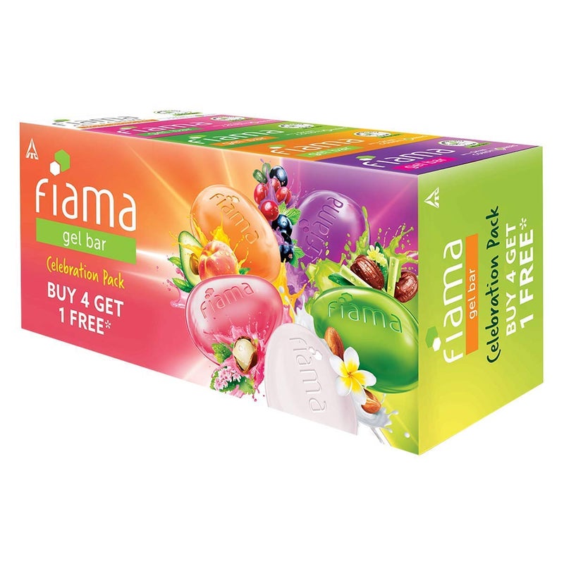 Fiama Gel Bar Celebration Pack 125g Soap Buy 4 Get 1 Free Fiama Men Shower Gel Cool Burst Body Wash With Skin Conditioners For Moisturised Skin 250ml Bottle - Image 2