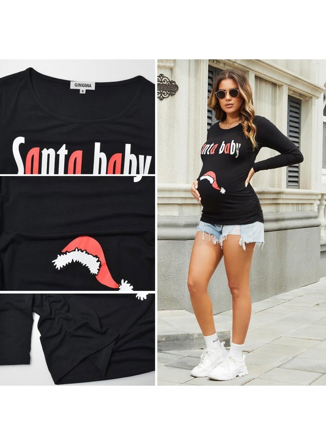 GINKANA Maternity Christmas Shirts Long Sleeve Cute Top Bodycon Santa Baby Print Tshirt for Pregnant Women,M - Image 5