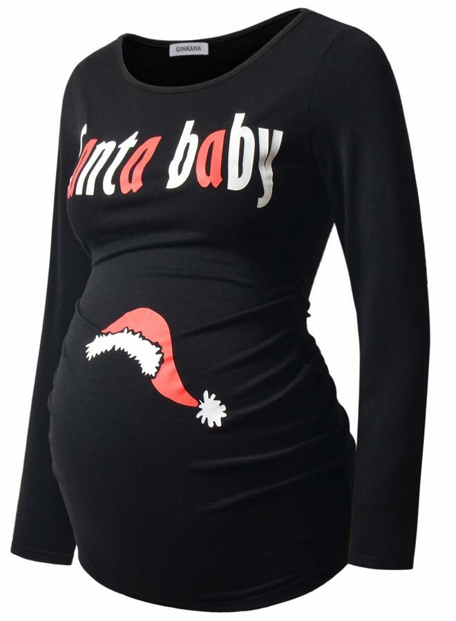 GINKANA Maternity Christmas Shirts Long Sleeve Cute Top Bodycon Santa Baby Print Tshirt for Pregnant Women,M - Image 1