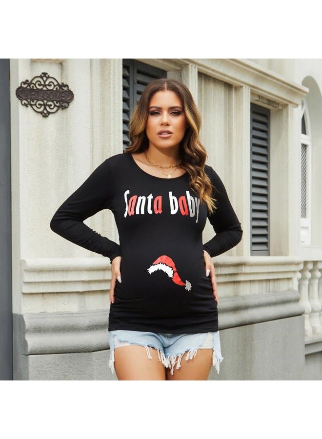 GINKANA Maternity Christmas Shirts Long Sleeve Cute Top Bodycon Santa Baby Print Tshirt for Pregnant Women,M - Image 2