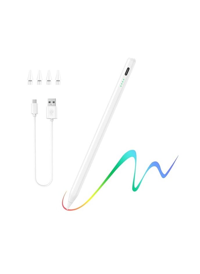قلم ستايلس لجهاز iPad، قلم iPad سريع الشحن مع خاصية رفض راحة اليد ودقة الإمالة لجهاز Apple iPad Pro 11&12.9 بوصة 2018-2023، iPad 10/9/8/7/الجيل السادس، iPad Air 3/4/5، iPad Mini 5/الجيل السادس، أبيض  - Image 1
