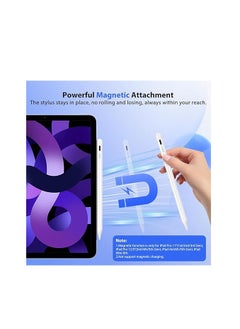 ماركة غير محددة قلم ستايلس لجهاز iPad، قلم iPad سريع الشحن مع خاصية رفض راحة اليد ودقة الإمالة لجهاز Apple iPad Pro 11&12.9 بوصة 2018-2023، iPad 10/9/8/7/الجيل السادس، iPad Air 3/4/5، iPad Mini 5/الجيل السادس، أبيض  - Image 3
