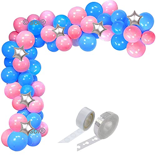 SOI HD Metallic Balloons Garland Arch Kit Decoration for Wedding/Bride to be Party/Birthday/Baby Shower Party Decorations (Pink, Blue) pack of 1 material Foil - Image 1