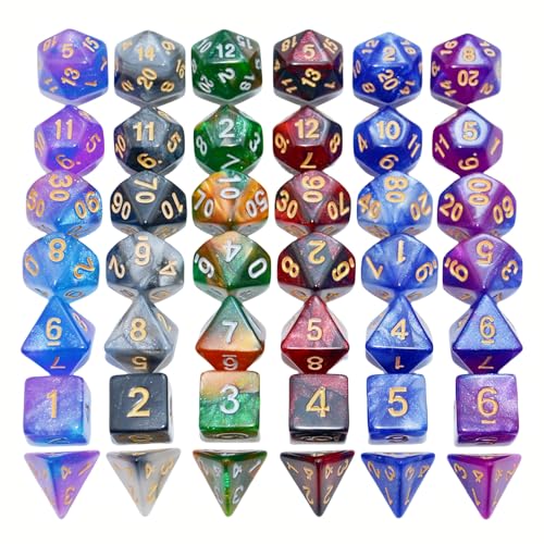 SmartDealsPro 6 x 7 Sets 42 pcs Glitter Polyhedral Dice Sets with Pouches for DND RPG MTG Dungeon and Dragons Table Board Roll Playing Games D4 D8 D10 D12 D20 Color 2 - Image 5