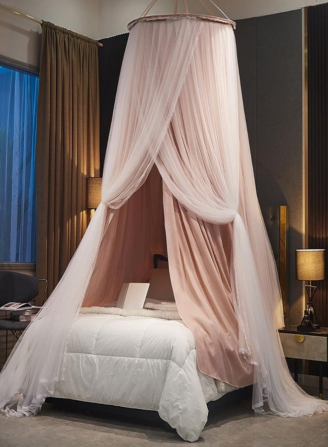 Vilemoon Bed Canopy for Girls & Adults, Round Dome Lace Princess Canopies Netting, Elegant Double Layer Bed Canopy Drapes for Decoration, Playing,Reading,Sleepping (Pink) - Image 1