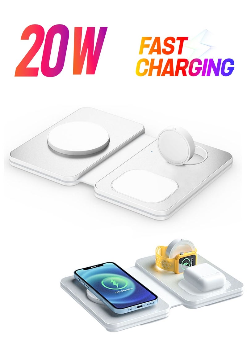 SYOSI 3 in 1 Wireless Charging Station, Foldable Travel Wireless Charger for iPhone Series, Mag-Safe Charger Stand for iWatch Series, for Apple Charging Station - Image 1