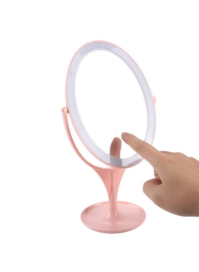 LED Students Portable Desktop Cosmetic Mirror Touch Switch White Light Makeup Mirror Pink
