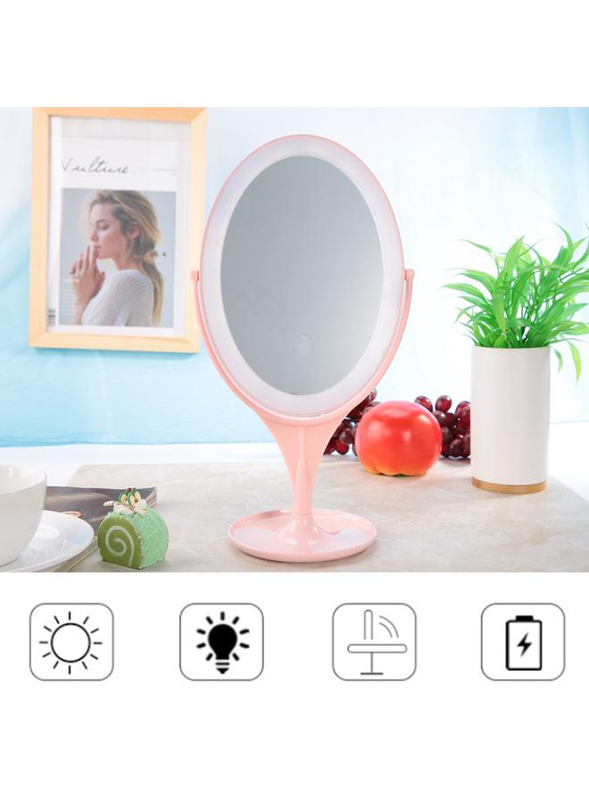 LED Students Portable Desktop Cosmetic Mirror Touch Switch White Light Makeup Mirror Pink