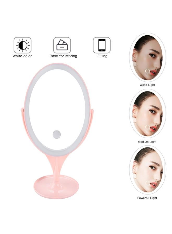 LED Students Portable Desktop Cosmetic Mirror Touch Switch White Light Makeup Mirror Pink