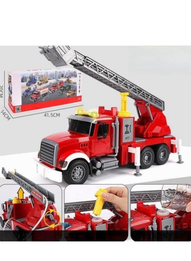 MIXDE Fire Truck Toy with Lights and Sounds Friction Powered Car Fire Engine Truck with Water Pump Sirens and Extending Ladder  - Image 1