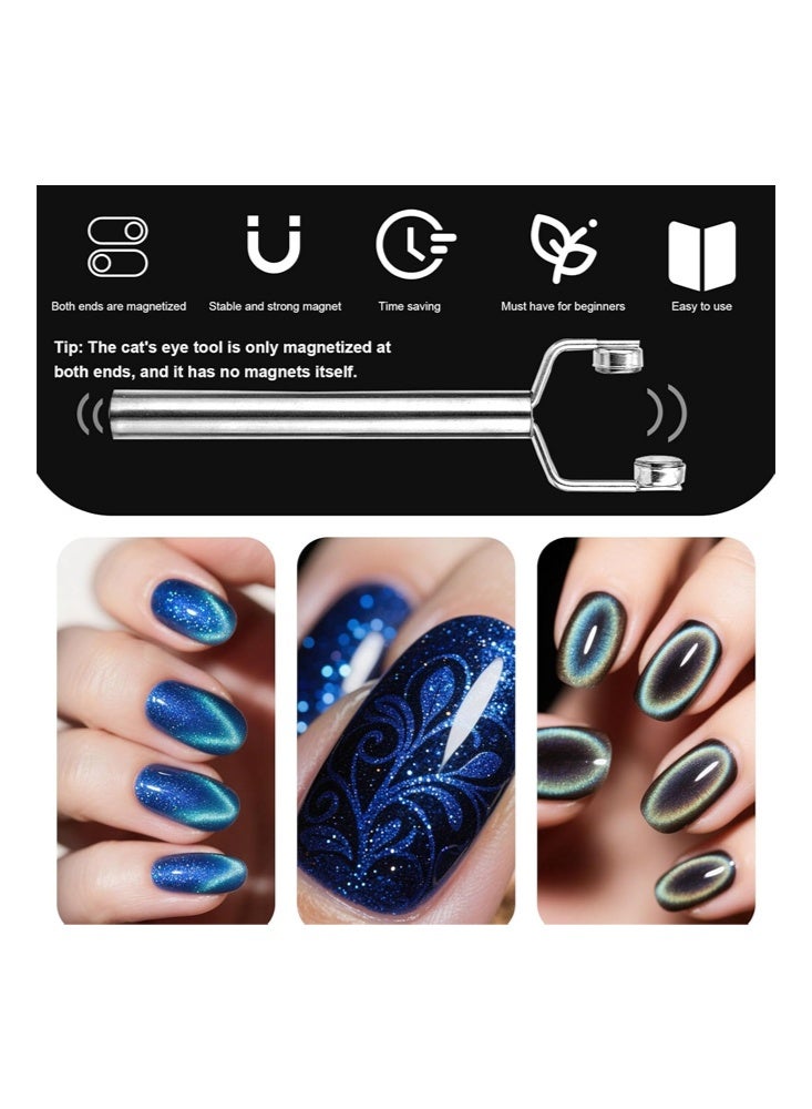 إيلهو مغناطيس عين القط 3 في 1 للأظافر، أداة تصميم الأظافر برأس مزدوج على شكل Y من الفولاذ المقاوم للصدأ، مغناطيسات عين القط للأظافر بالجل، ملحقات طلاء الأظافر للمنزل، الصالون، الاستوديو، الفن (فضي) - Image 3