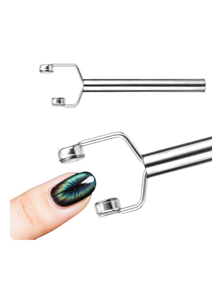 إيلهو مغناطيس عين القط 3 في 1 للأظافر، أداة تصميم الأظافر برأس مزدوج على شكل Y من الفولاذ المقاوم للصدأ، مغناطيسات عين القط للأظافر بالجل، ملحقات طلاء الأظافر للمنزل، الصالون، الاستوديو، الفن (فضي) - Image 1