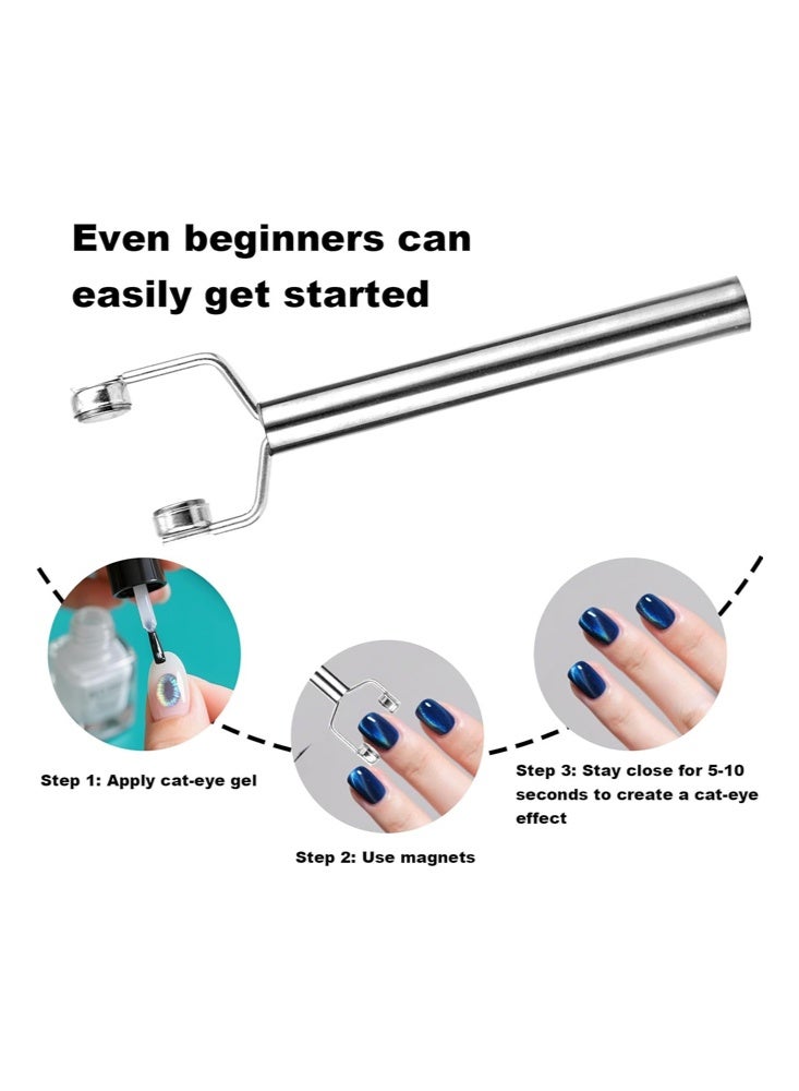 إيلهو مغناطيس عين القط 3 في 1 للأظافر، أداة تصميم الأظافر برأس مزدوج على شكل Y من الفولاذ المقاوم للصدأ، مغناطيسات عين القط للأظافر بالجل، ملحقات طلاء الأظافر للمنزل، الصالون، الاستوديو، الفن (فضي) - Image 4