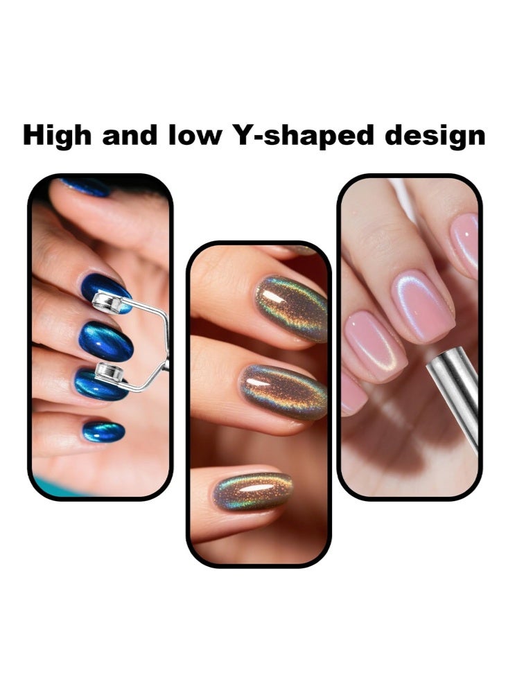 إيلهو مغناطيس عين القط 3 في 1 للأظافر، أداة تصميم الأظافر برأس مزدوج على شكل Y من الفولاذ المقاوم للصدأ، مغناطيسات عين القط للأظافر بالجل، ملحقات طلاء الأظافر للمنزل، الصالون، الاستوديو، الفن (فضي) - Image 5