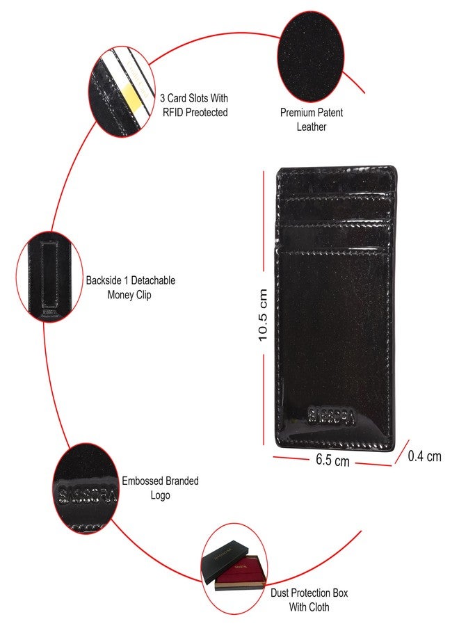 Sassora Premium Patent Leather Unisex RFID Money Clip (Black) - Image 3