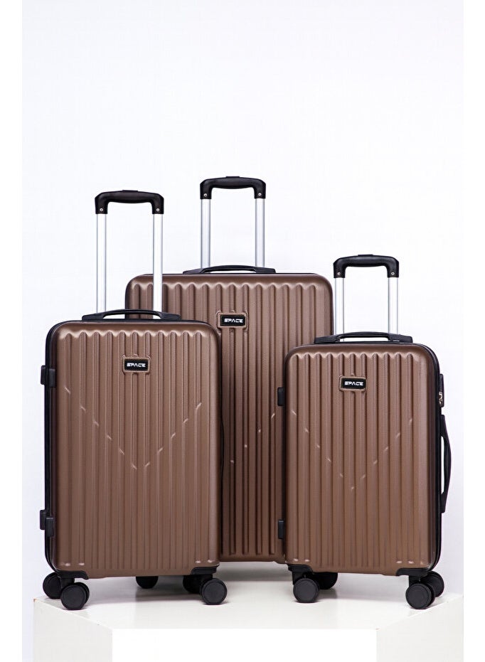 سبيس مجموعة حقائب سفر من 3 قطع، بجوانب صلبة وعجلات دوارة، وخفيفة الوزن من مادة ABS، مناسبة للسفر، 28/24/2020 - لون بني - Image 1