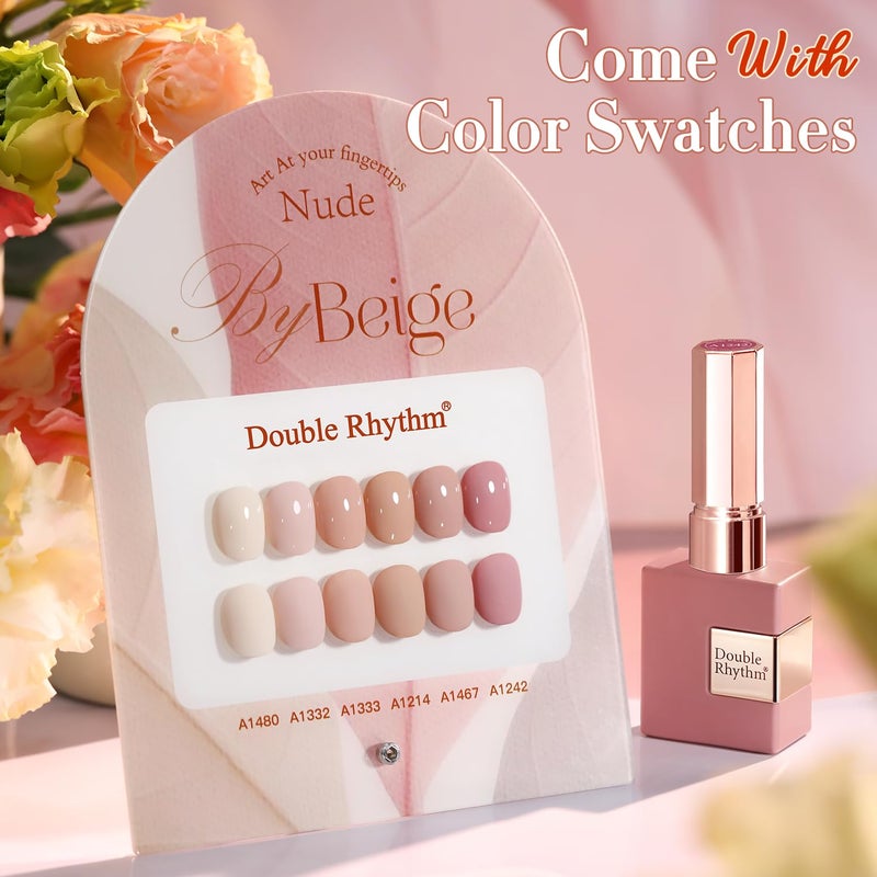 Double Rhythm 6 Pcs 15 ML Gel Polish Set Same Color Same Bottle Soak Off Gel Polish Kit Nail Art Manicure Salon DIY at Home for Women (Light Beige Nude Pink Neutral Rose-T6-4) - Image 2