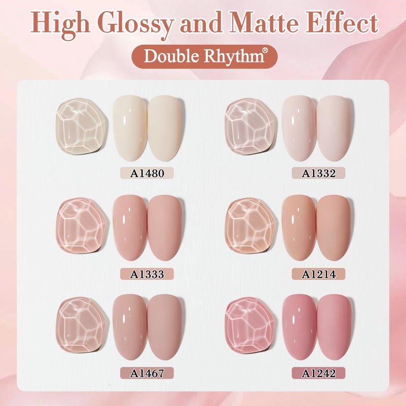 Double Rhythm 6 Pcs 15 ML Gel Polish Set Same Color Same Bottle Soak Off Gel Polish Kit Nail Art Manicure Salon DIY at Home for Women (Light Beige Nude Pink Neutral Rose-T6-4) - Image 3