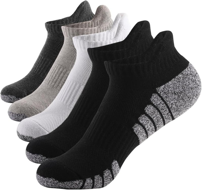 PUJANE 5 Pairs Athletic Running Ankle Socks Cushioned Breathable Low Cut Sports Tab Cotton Socks for Men and Women - Image 1