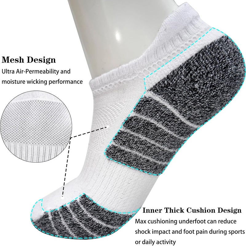 PUJANE 5 Pairs Athletic Running Ankle Socks Cushioned Breathable Low Cut Sports Tab Cotton Socks for Men and Women - Image 2