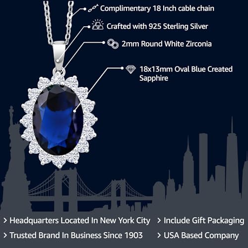 Gem Stone King 13.00 Cttw Blue Simulated Sapphire Pendant Necklace For Women | 925 Sterling Silver | Oval 13X18MM | Fine Jewelry Gifts for Her Mom Women Wife | With 18 Inch Silver Chain - Image 2