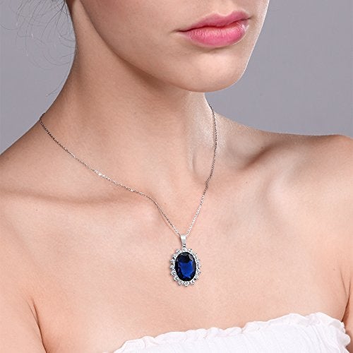 Gem Stone King 13.00 Cttw Blue Simulated Sapphire Pendant Necklace For Women | 925 Sterling Silver | Oval 13X18MM | Fine Jewelry Gifts for Her Mom Women Wife | With 18 Inch Silver Chain - Image 3