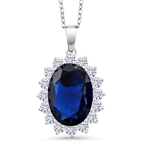 Gem Stone King 13.00 Cttw Blue Simulated Sapphire Pendant Necklace For Women | 925 Sterling Silver | Oval 13X18MM | Fine Jewelry Gifts for Her Mom Women Wife | With 18 Inch Silver Chain - Image 1