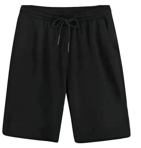 Ice Silk quick-drying suit mens short-sleeved T-shirt summer new fashion printed casual shorts sportswear two-piece suit Ordinary shorts Black 