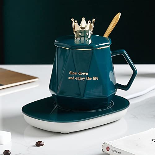CGHWBEA Coffee Warmer for Desk, with Mug Set. Cup Warmer Tea Warmer, Electric Beverage Warmer, Drink Warmer for Cocoa, Tea, Milk Gifts for Father's Day, Mr and Mrs Wedding Gift, Engagement Gift(Green) - Image 4