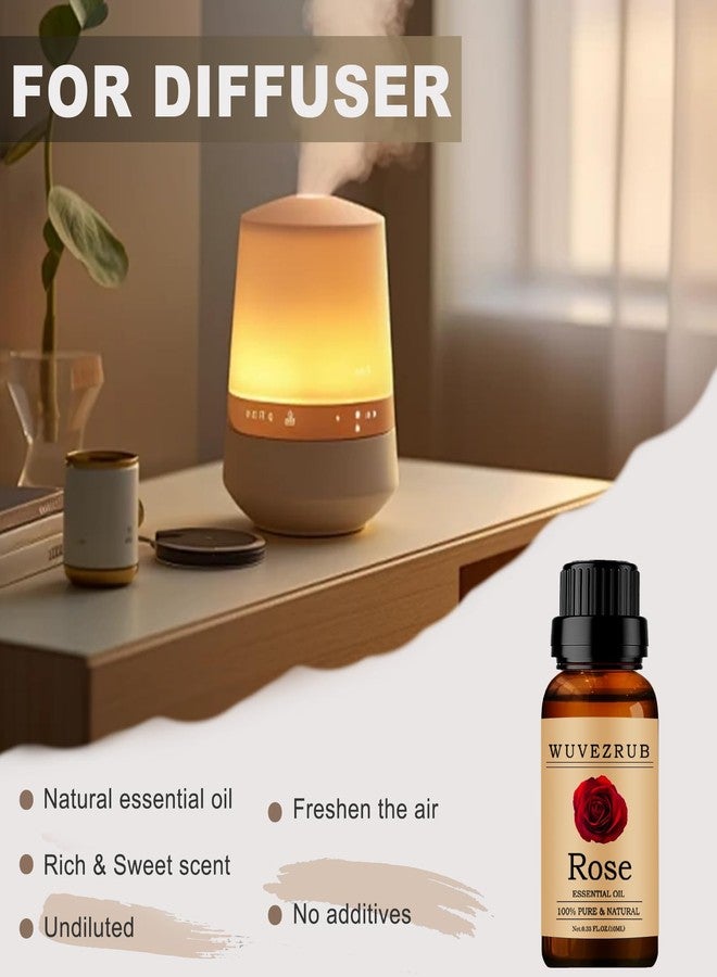 زيت الورد العطري من ووفيزروب، 10 مل، زيت عطري نقي وطبيعي 100% لموزع الروائح العلاجية - 0.33 أونصة سائلة/وردة - Image 5