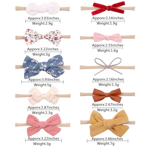 CoolShef 10Pcs Elastic Baby Head Band Set, Cute Bow Baby Hairband, Soft Hair Accessories for Baby Girl, Infant and Toddlers - Image 2